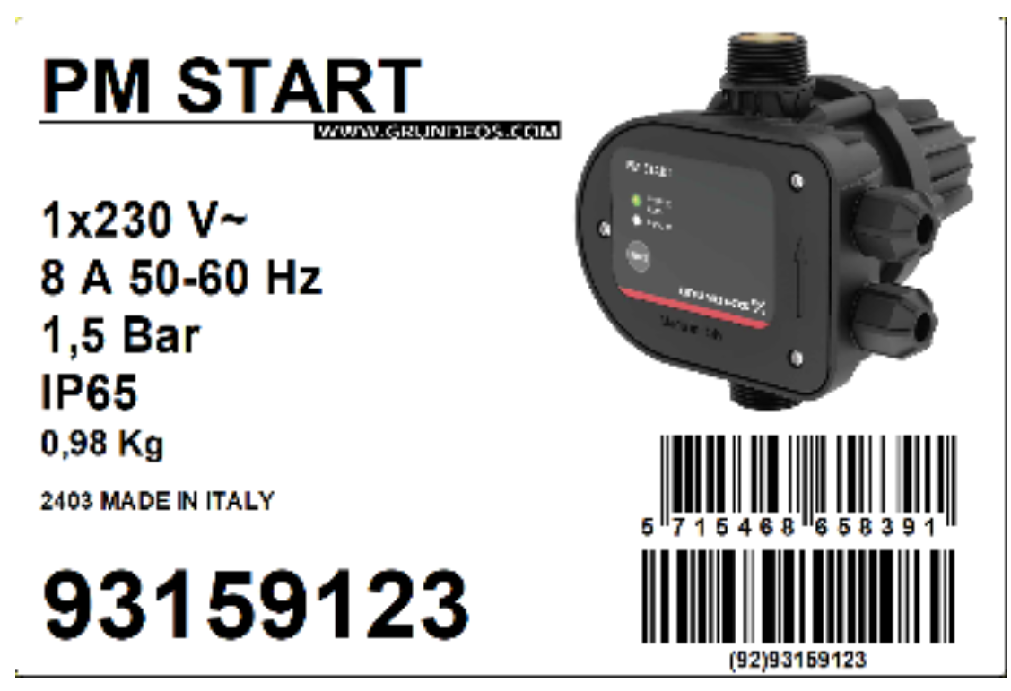Pressostat Grundfos PM 1-1.5 BAR - Pour Pompes Monophasées